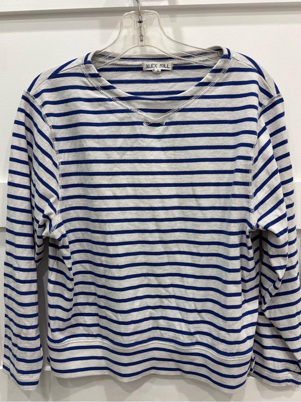 Alex Mill 100% Cotton White & Blue Striped Long-Sleeve Pullover